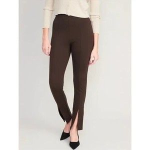 Old Navy High Rise Stevie Split Front Skinny Pants Womens L Brown Pull On NEW